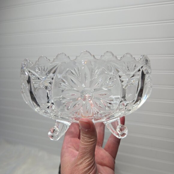 Vtg Anna Hutte Bleikristall 24% Lead Crystal Hand Cut Signed Footed Bowl 5x7x4.5 - Picture 3 of 11